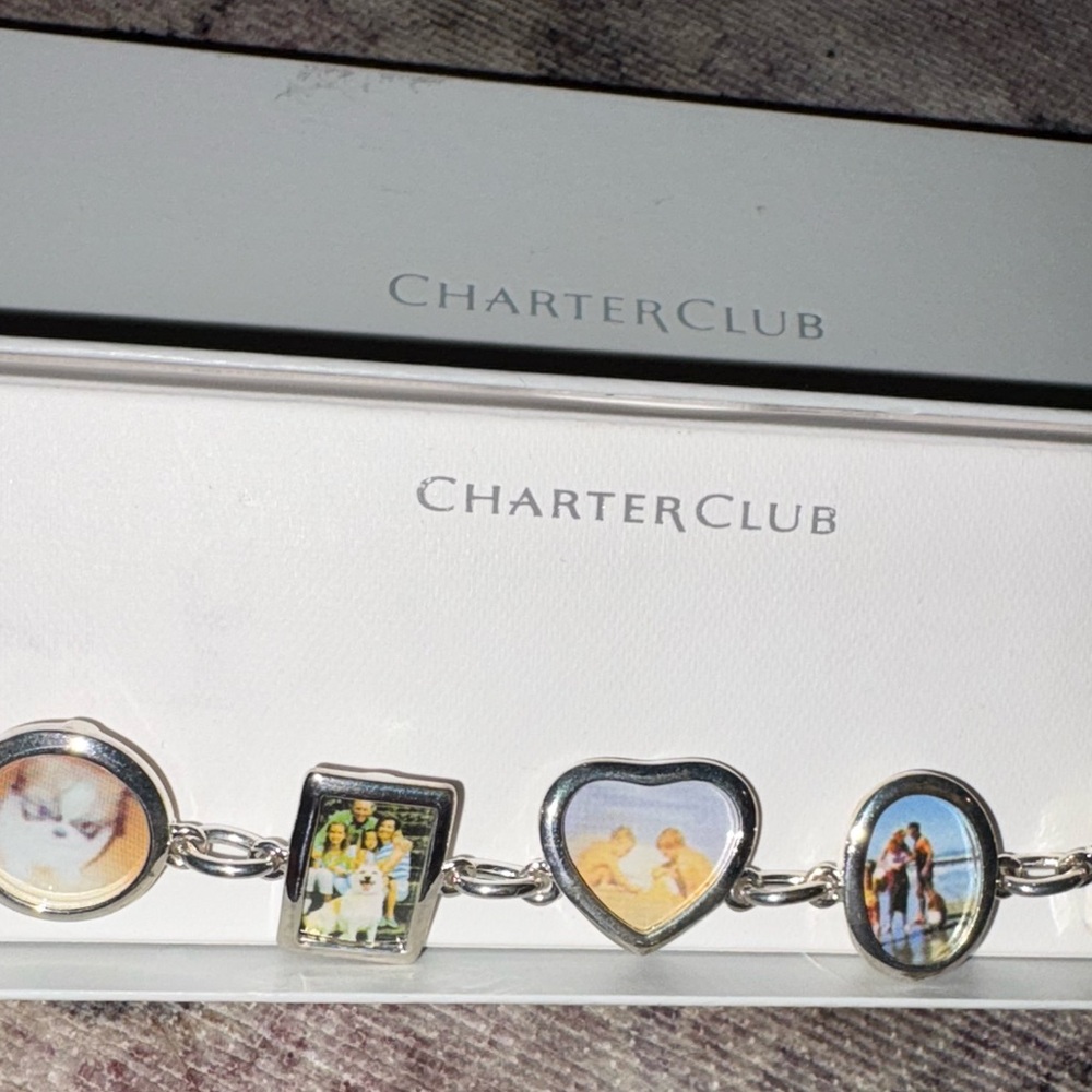 NIB charter club portrait personalize photo silver bracelet